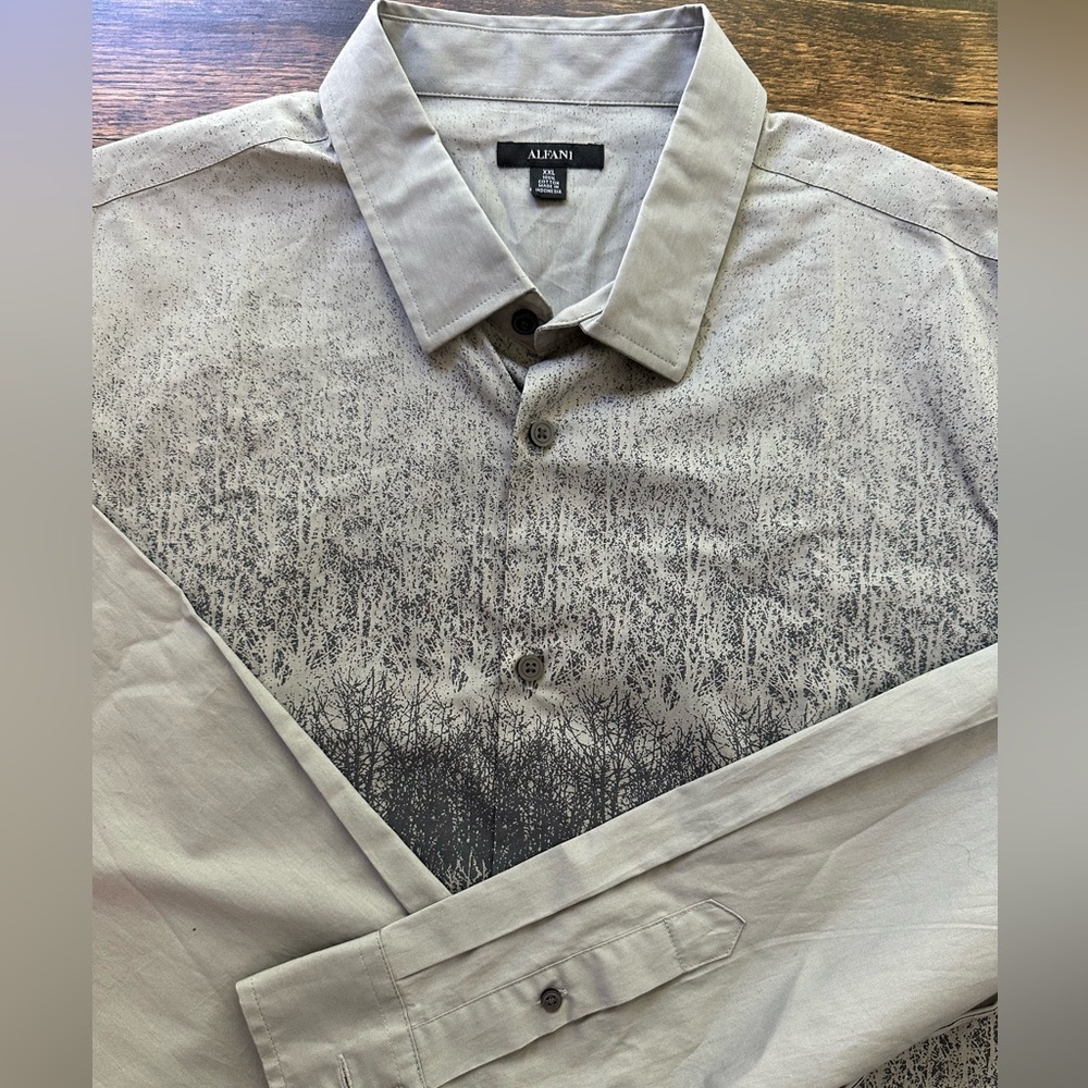 NWT ALFANI MEN'S FOGGY MOUNTAIN PRINT Dress SHIRT GRAY Size XXL